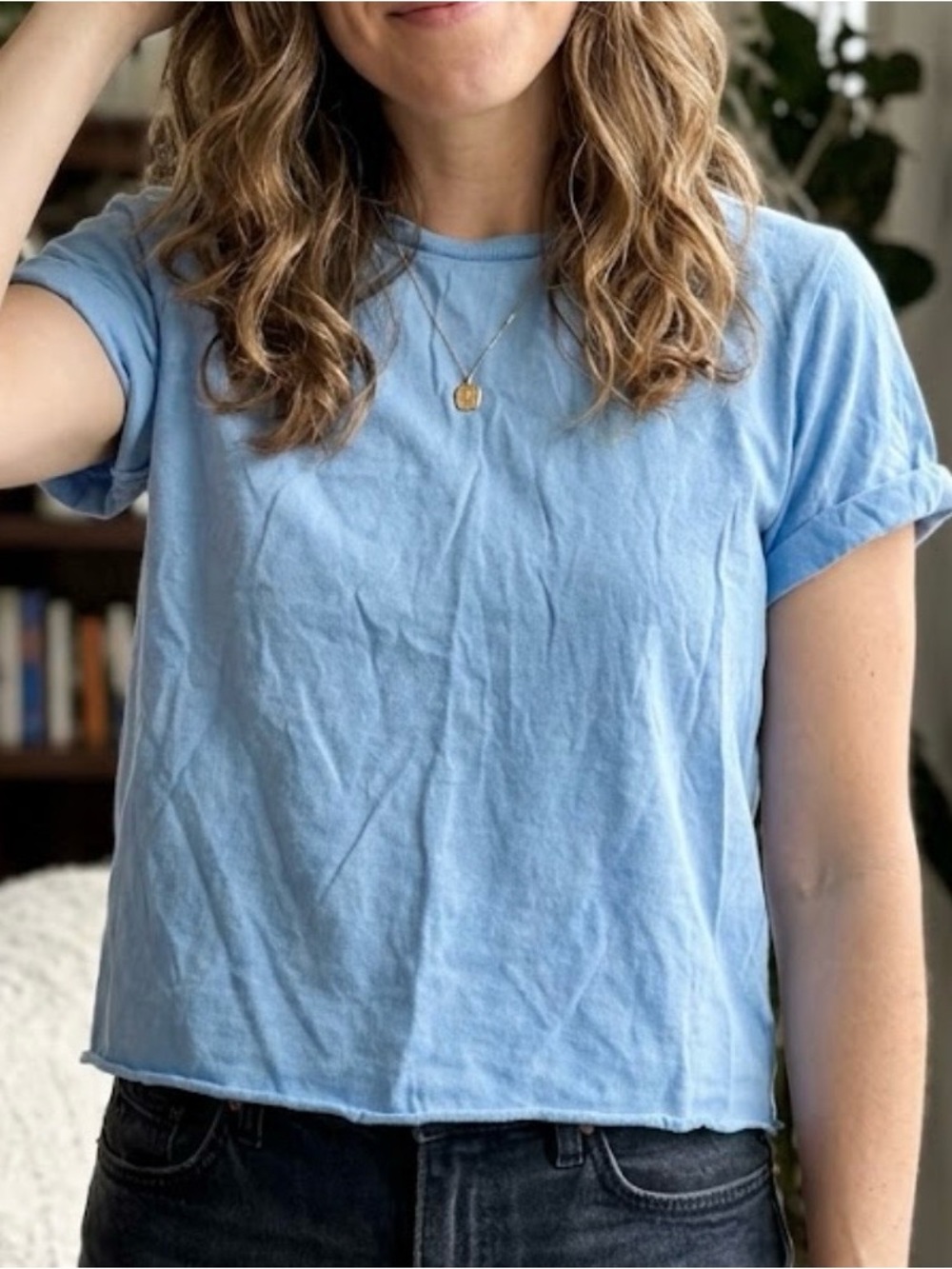 Wild Fable Light Blue Cuffed Sleeve T-Shirt sz S